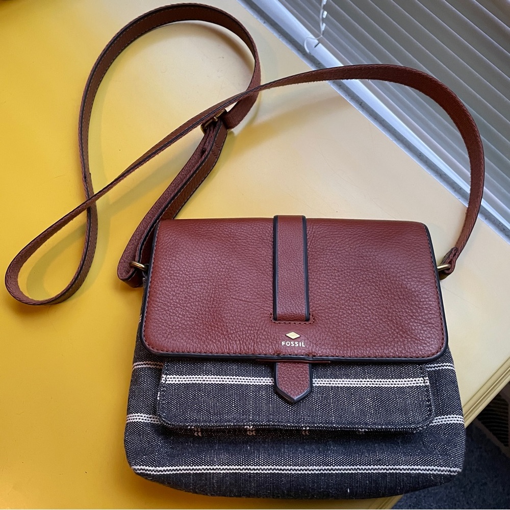 Fossil Purse - Striped denim/leather combo